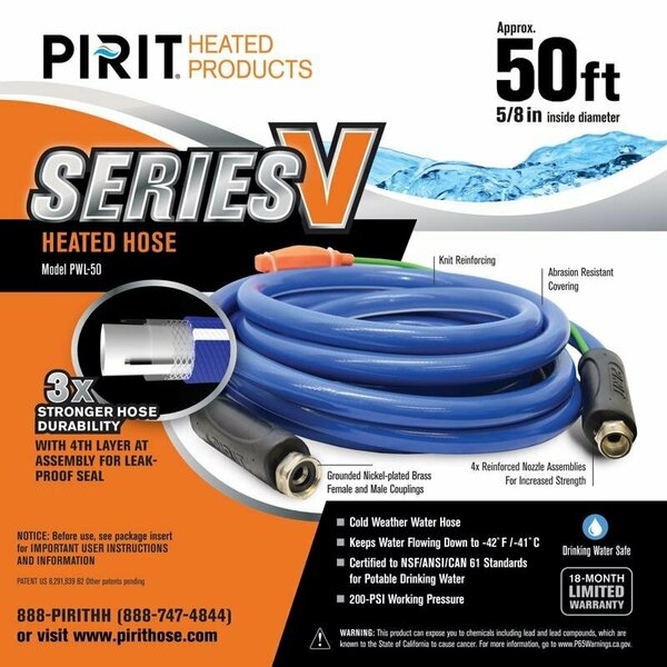 Pirit Series V 5/8 in. D X 50 ft. L Medium Duty Heated Hose PWL-05-50